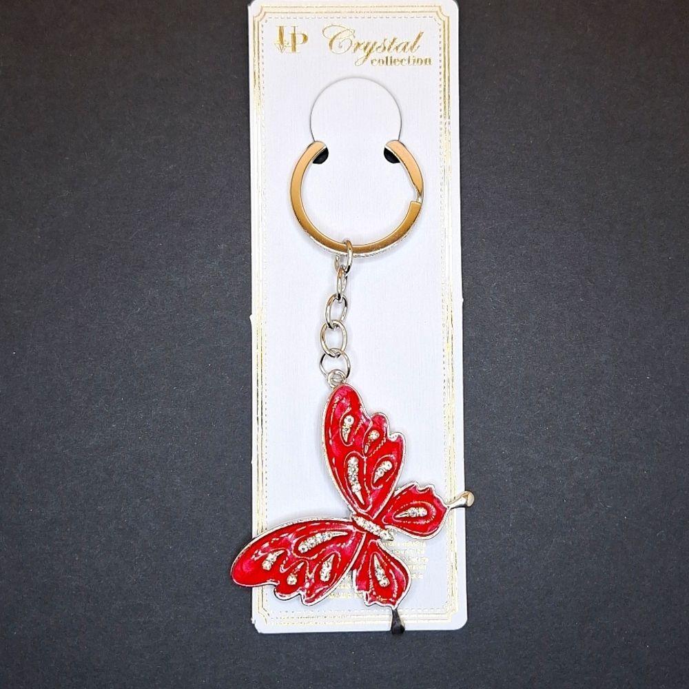 Red enamel silver trim Butterfly keychain